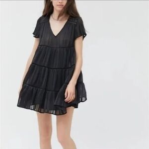 Urban Outfitters | Black Sheer Striped Babydoll Dress - Size XS